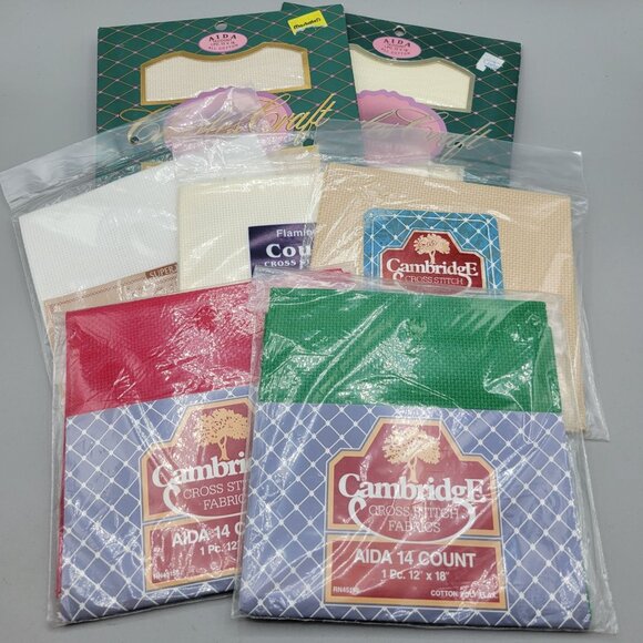 Aida 14 Count Lot of 7 Cross Stitch Fabric Cotton Asst Colors 12 x 18 Each - Picture 1 of 11